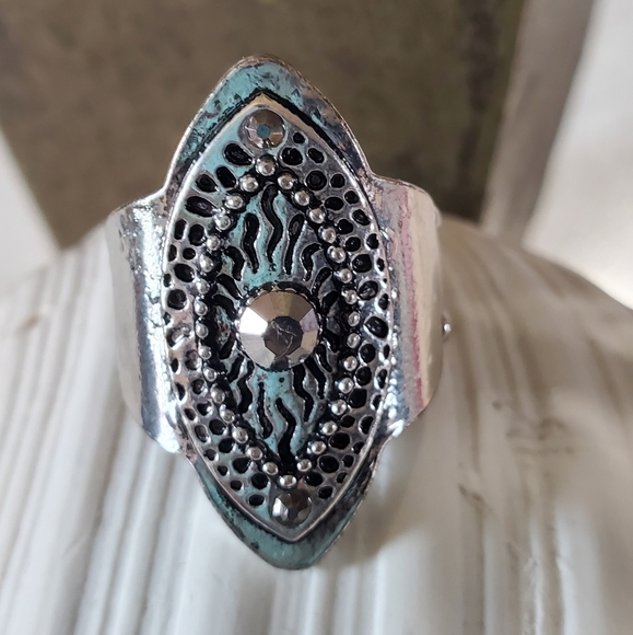 Antique Silver Tone Stretch Band Ring Marquise Shape 💥3 for $24💥 - Picture 13 of 15